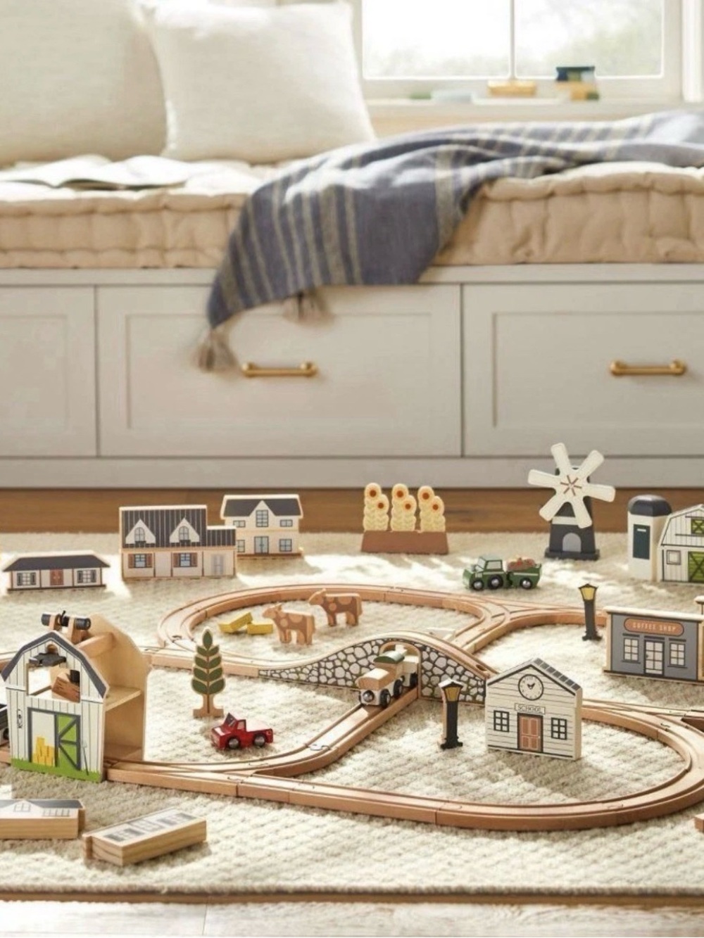 Hearth & Hand with Magnolia 84-Piece Wooden Toy Train Track Set – New in Box